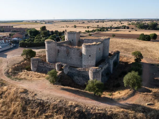 Castillo medieval en paisaje manchego