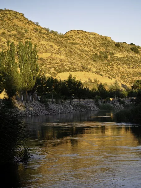 Río tranquilo entre montes y vegetación.