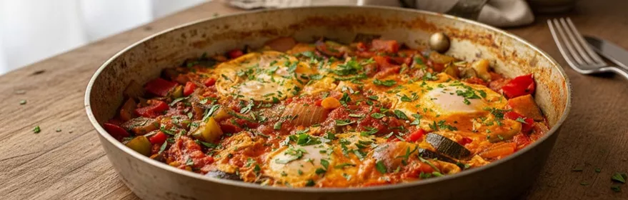 Pisto manchego con huevos en sartén