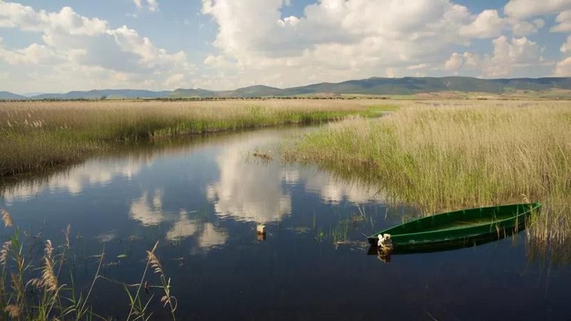 Canal entre carrizales en humedal natural