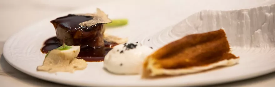 Plato gourmet con carne y salsa