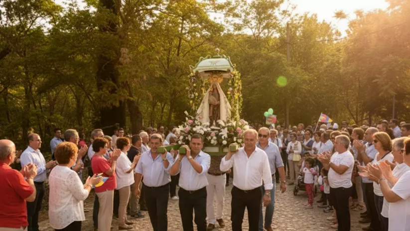 Romería popular con imagen religiosa