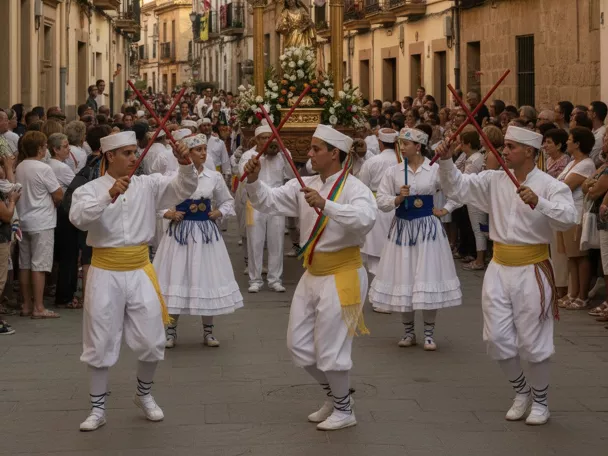 Procesión festiva con danzantes tradicionales