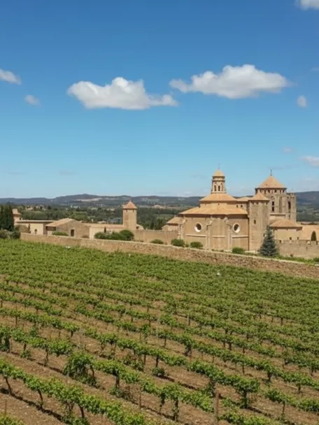 Viñedos junto a monasterio histórico.