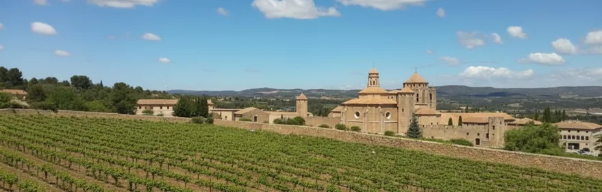 Viñedos junto a monasterio histórico.