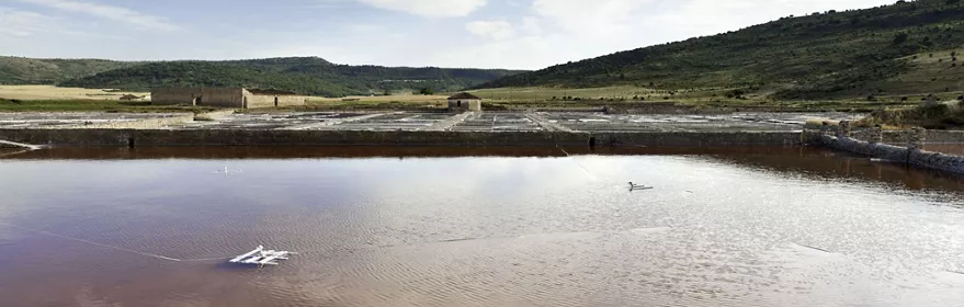 Balsas de sal con reflejo del cielo.
