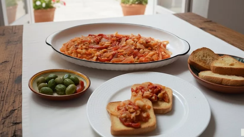 Plato tradicional con pan y verduras