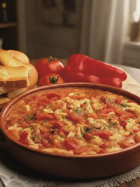 Guiso de tomate con pan tostado