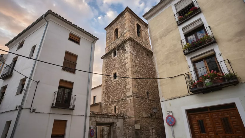 Torre medieval entre calles estrechas