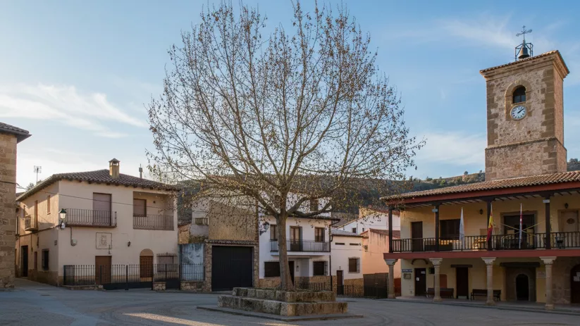 Plaza principal con ayuntamiento y torre del reloj