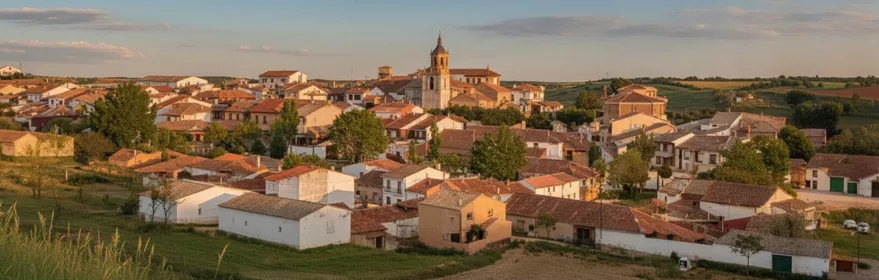 Vista general del pueblo con iglesia en el centro
