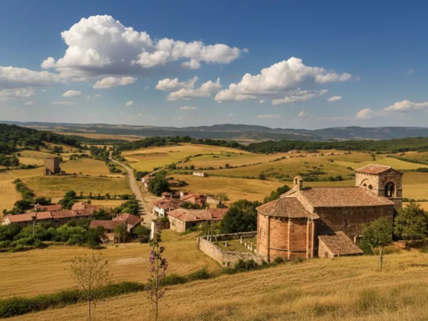 Panorámica del pueblo entre campos de cultivo