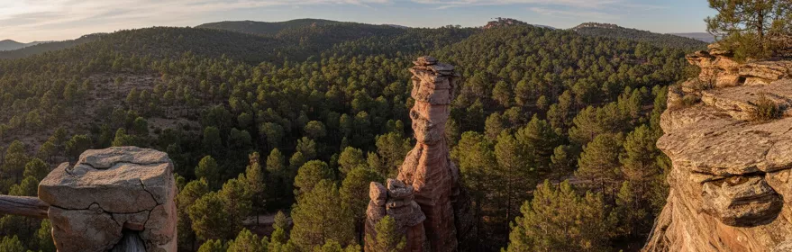 Formación rocosa vertical entre pinares y barrancos