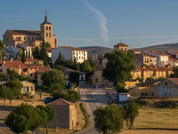 Vista del pueblo con iglesia en lo alto
