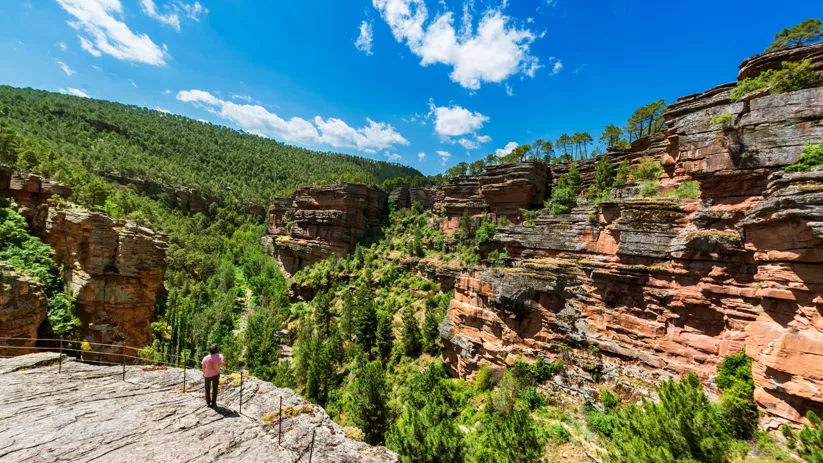 Mirador sobre cañón de rocas rojizas