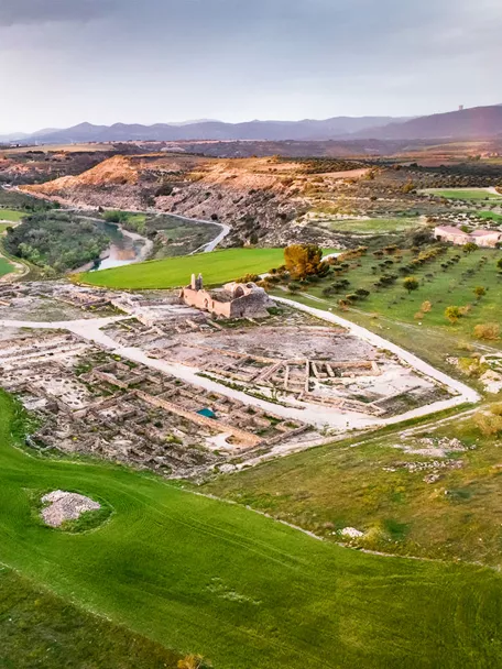 Vista aérea de yacimiento arqueológico.