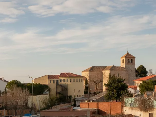 Vista panorámica del casco urbano con iglesia al fondo