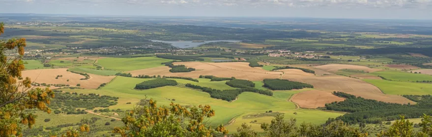 Panorámica de campos agrícolas y paisaje llano desde un mirador