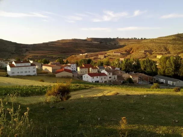 Vista panorámica del casco urbano entre colinas y campos