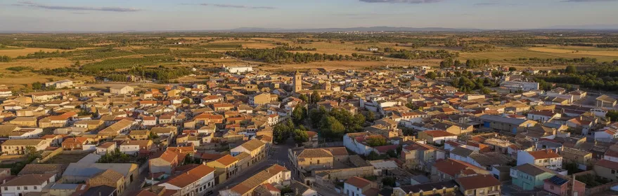 Vista aérea del casco urbano entre campos de cultivo