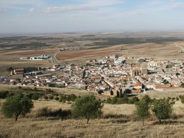 Vista panorámica del casco urbano rodeado de campos abiertos
