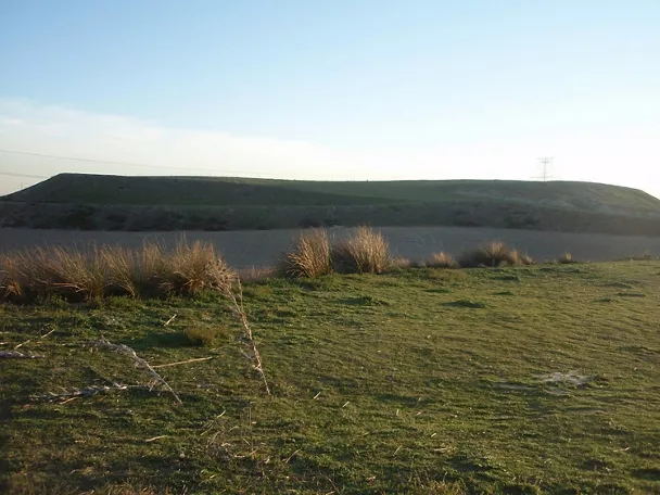 Paisaje de loma suave con vegetación baja y horizonte abierto.