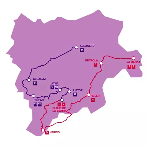 Mapa de Castilla-La Mancha mostrando destacada la provincia de Albacete