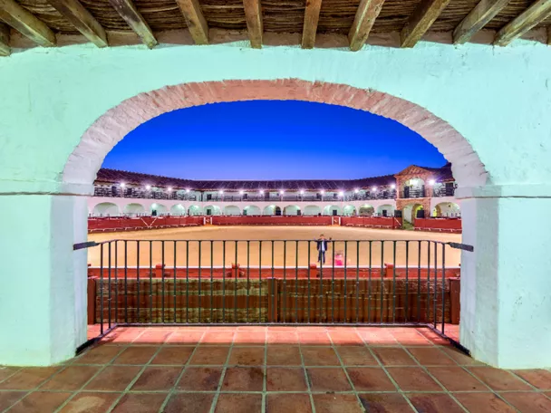 Interior de la Plaza de Toros de Almadén por la noche