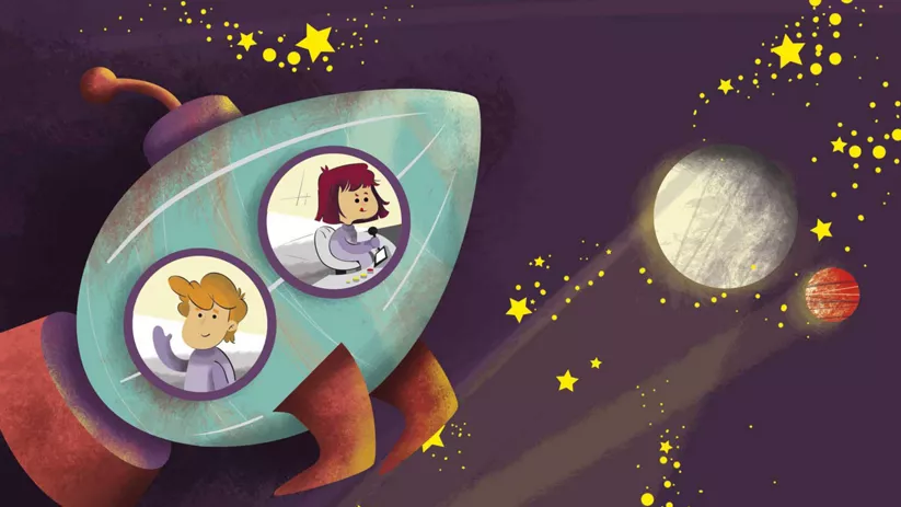 Dibujo de viaje en nave espacial