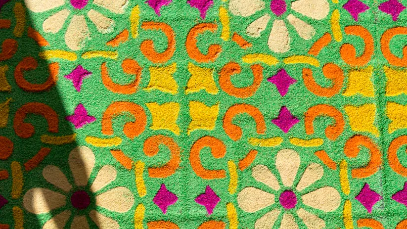 Detalle de una de las alfombras de serrín de Elche de la Sierra
