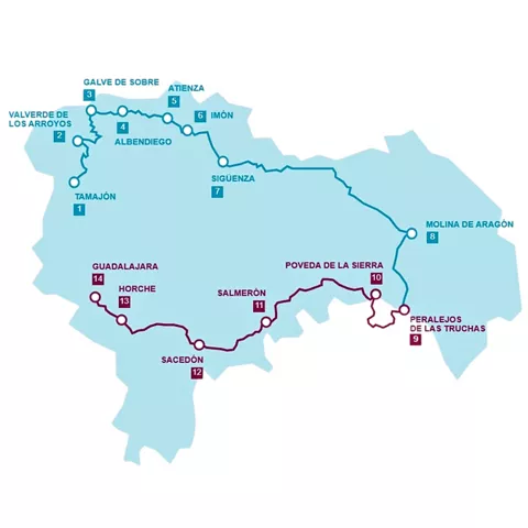 Mapa de Castilla-La Mancha mostrando destacada la provincia de Guadalajara
