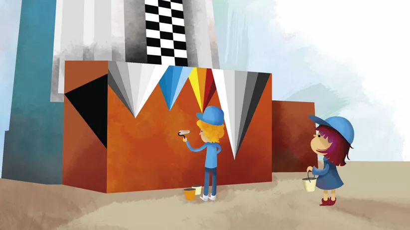 Dibujo pintando un mural