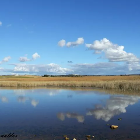 Imagen de la laguna reflejando las nubes
