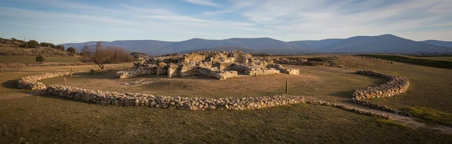 Yacimiento circular de piedra en paisaje abierto