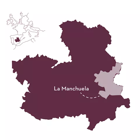 Mapa de Castilla-La Mancha mostrando destacada la provincia de La Manchuela