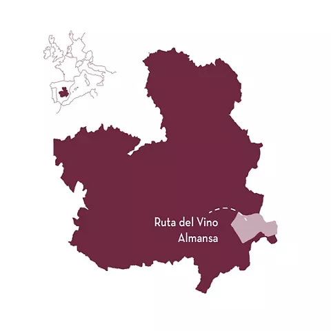 Mapa de Castilla-La Mancha mostrando destacada la provincia de Almansa