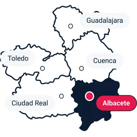 Mapa de Castilla-La Mancha mostrando destacada la provincia de Albacete