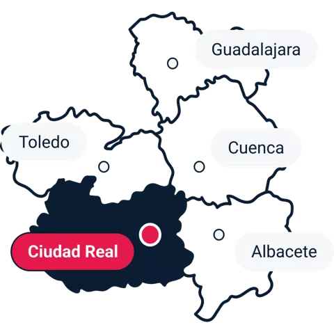 Mapa de Castilla-La Mancha mostrando destacada la provincia de Ciudad Real