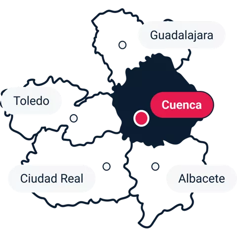 Mapa de Castilla-La Mancha mostrando destacada la provincia de Cuenca