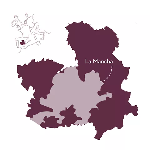 Mapa de Castilla-La Mancha mostrando destacada la provincia de La Mancha