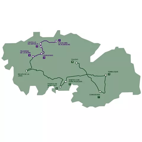 Mapa de Castilla-La Mancha mostrando destacada la provincia de Toledo