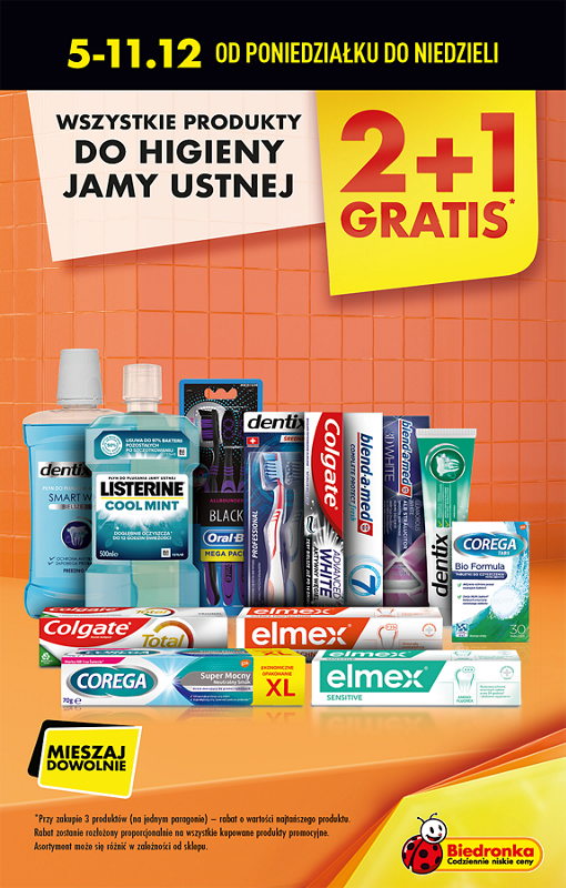 Oferta Biedronka od 5.12: wszystkie produkty do higieny jamy ustnej 2+1 gratis