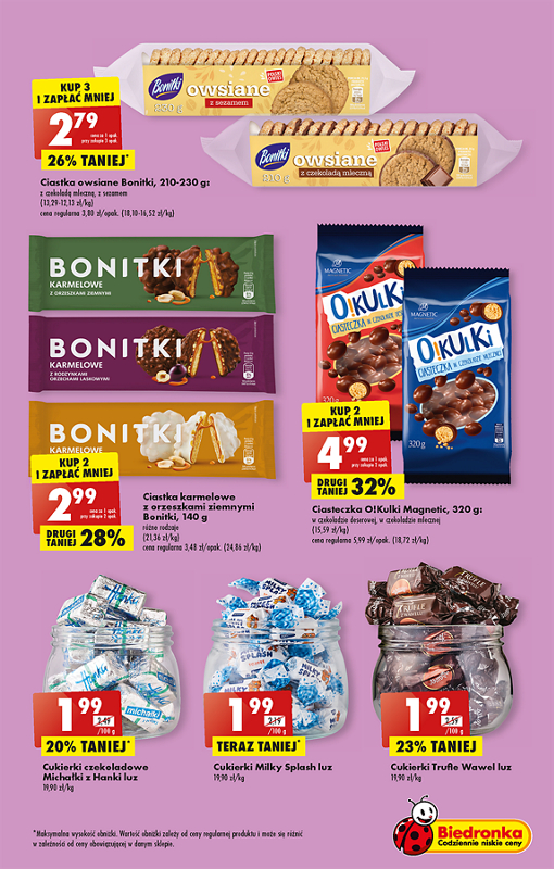 Oferta Biedronka od 5.12: ciastka owsiane bonitki, ciastka karmelowe, ciasteczka kulki, cukierki michałki, milky splash, trufle wawel