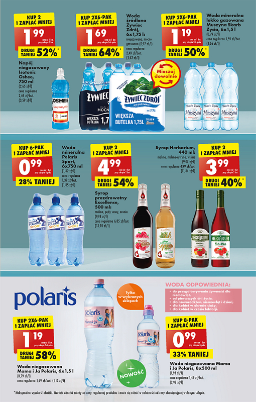 Oferta Biedronka od 5.12: woda żywiec, woda muszyna skarb życia, syrop, woda mama i ja polaris, oshee