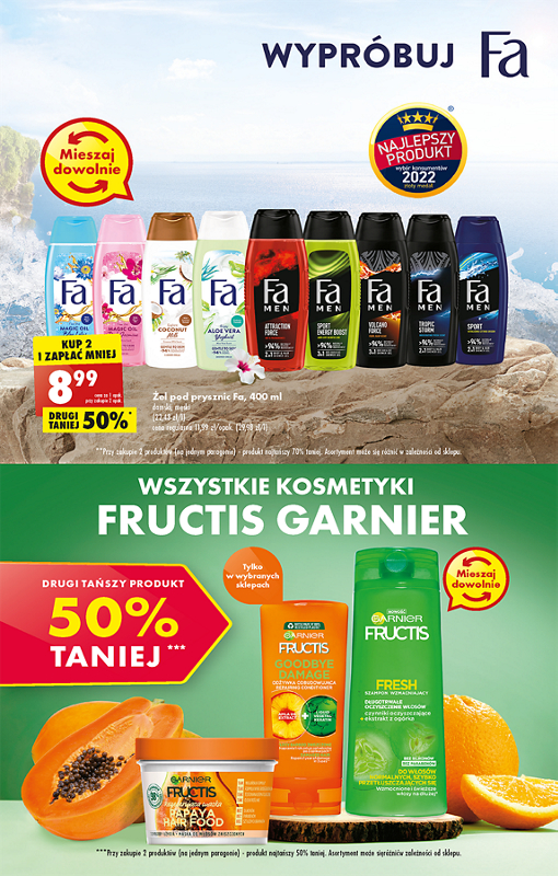 Oferta Biedronka od 5.12: żel pod prysznic fa, wszystkie kosmetyki fructis garnier drugi produkt 50% taniej