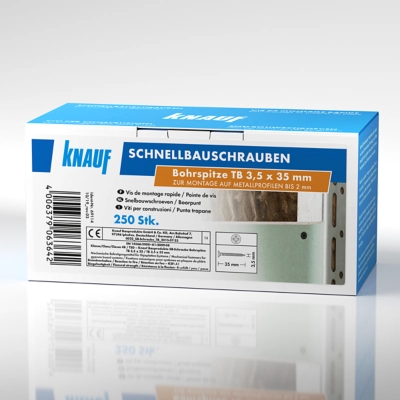Knauf - Schnellbauschraube TB mit Bohrspitze - 4006379063642_Schnellbauschraube Bohrspitze TB_front_3,5 x 35 mm_250 St. Verpackung