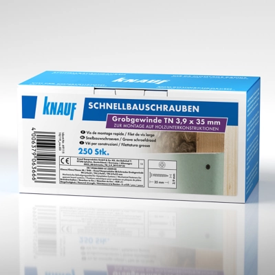 Knauf - Schnellbauschraube TN Grobgewinde - 4006379063666_Schnellbauschraube Grobgewinde TN_front_3,9 x 35 mm_250 St. Verpackung