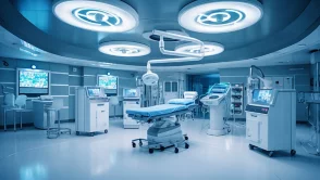 Equipment and medical devices in modern operating room. Generative AI