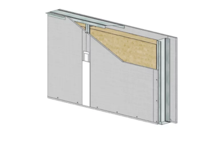 Sistema de revestimiento de gran altura formado por una sola estructura de acero galvanizado, a la que se atornilla una o dos placas de yeso laminado Knauf.