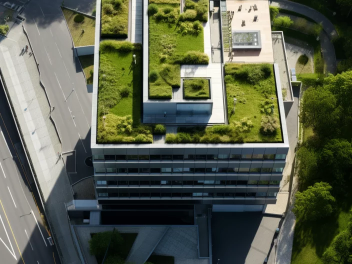 Gründach Büro Gebäude Vogelperspektive